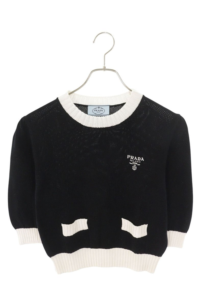 PRADA Cotton Logo Embroidered Cropped Short Sleeve Size XL