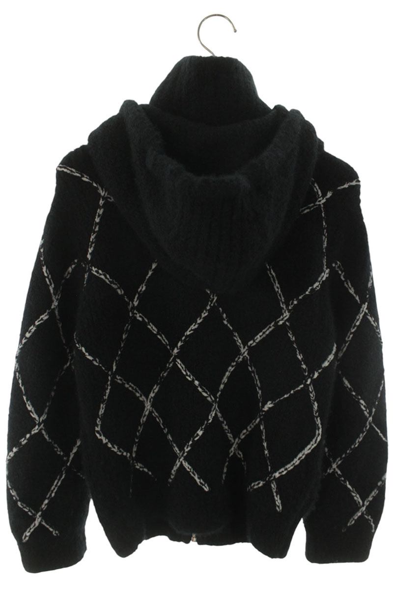 CHANEL Matelassé Cashmere Zip Knit Hood Black Size 38