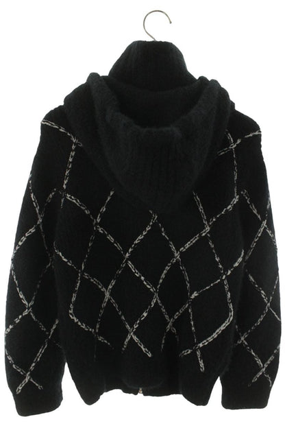 CHANEL Matelassé Cashmere Zip Knit Hood Black Size 38