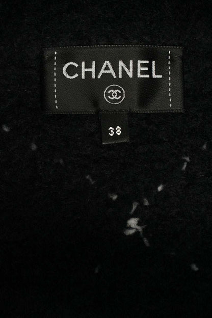 CHANEL Matelassé Cashmere Zip Knit Hood Black Size 38