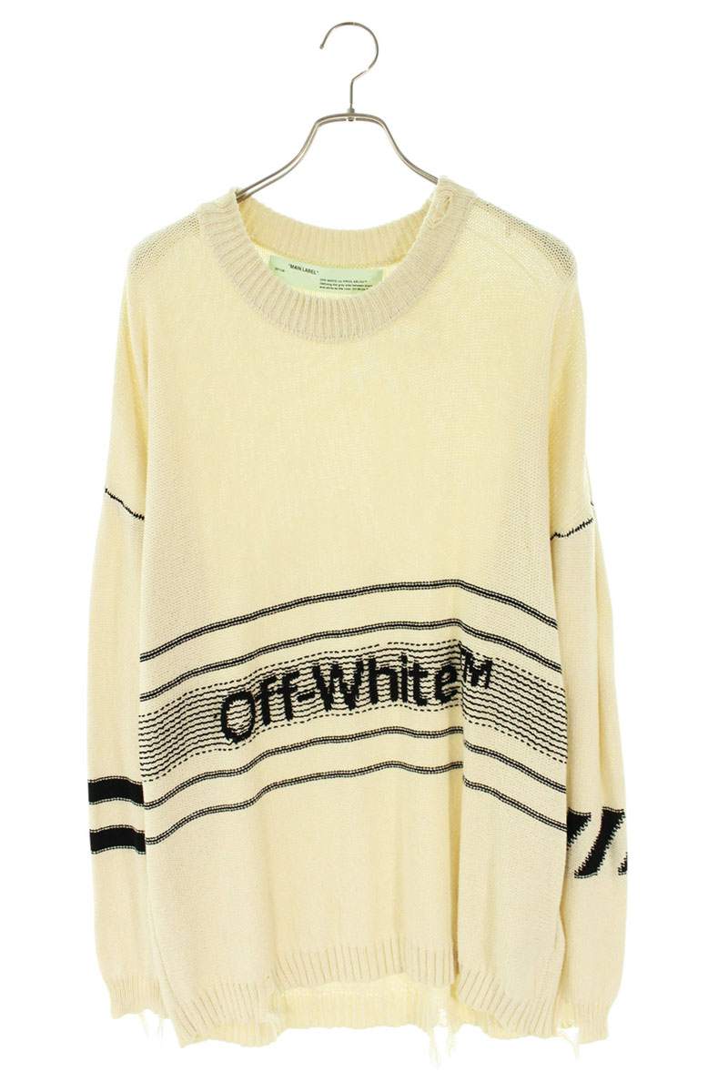 OFF-WHITE Distressed Logo Cotton Knit White Size L