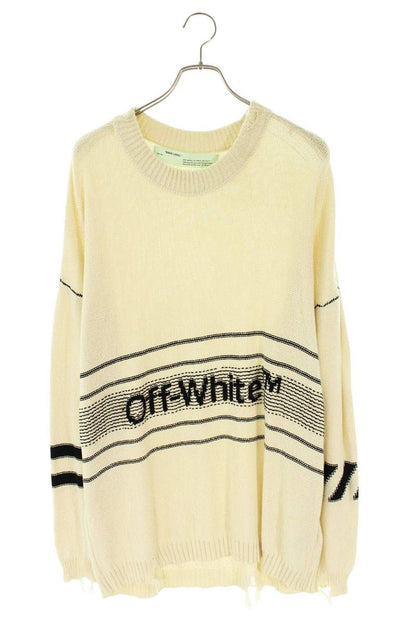 OFF-WHITE Distressed Logo Cotton Knit White Size L