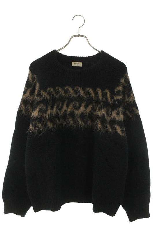 CELINE Alpaca Blend Crewneck Knit Black/Brown Size XL
