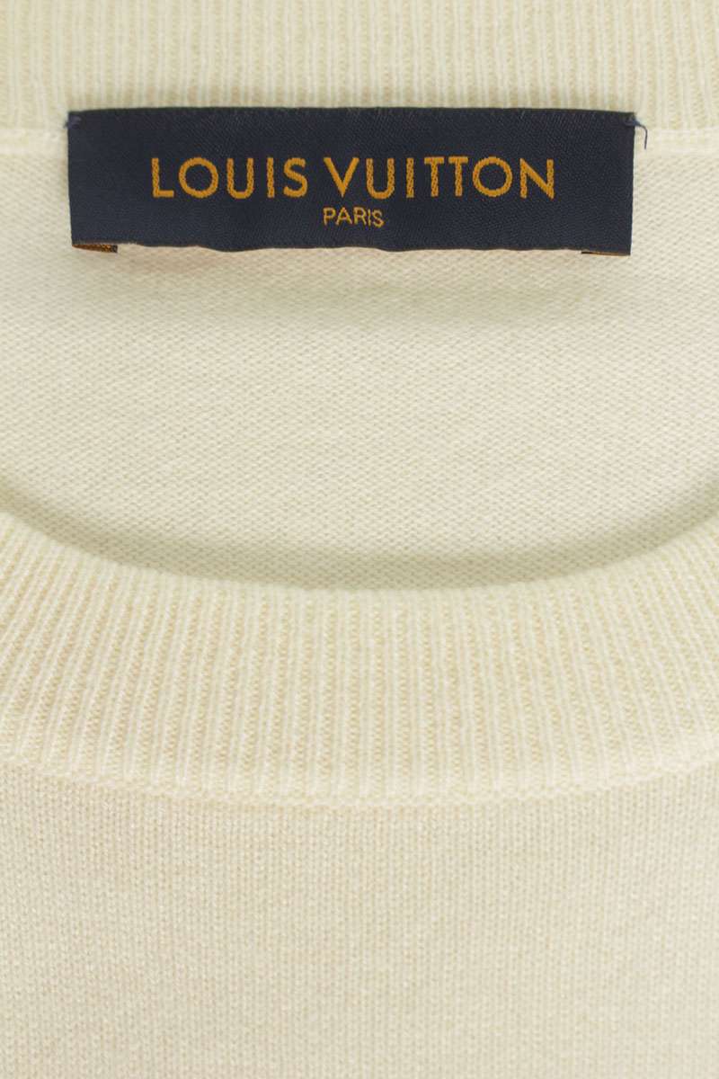 LOUISVUITTON Logo Jacquard Cashmere Short Sleeve Knit Size L