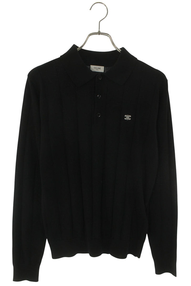 CELINE SS26 Triomphe Silk Blend Polo Knit Black Size S