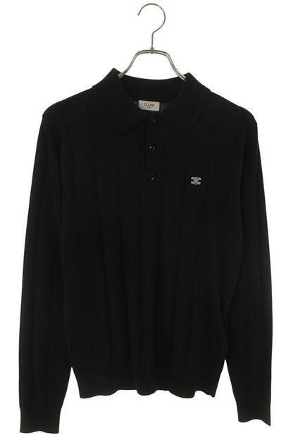 CELINE SS26 Triomphe Silk Blend Polo Knit Black Size S