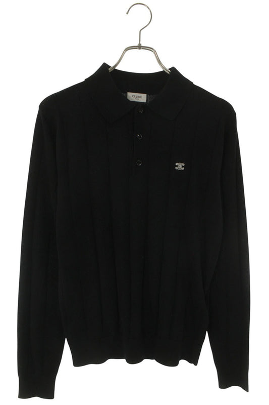 CELINE SS26 Triomphe Silk Blend Polo Knit Black Size S