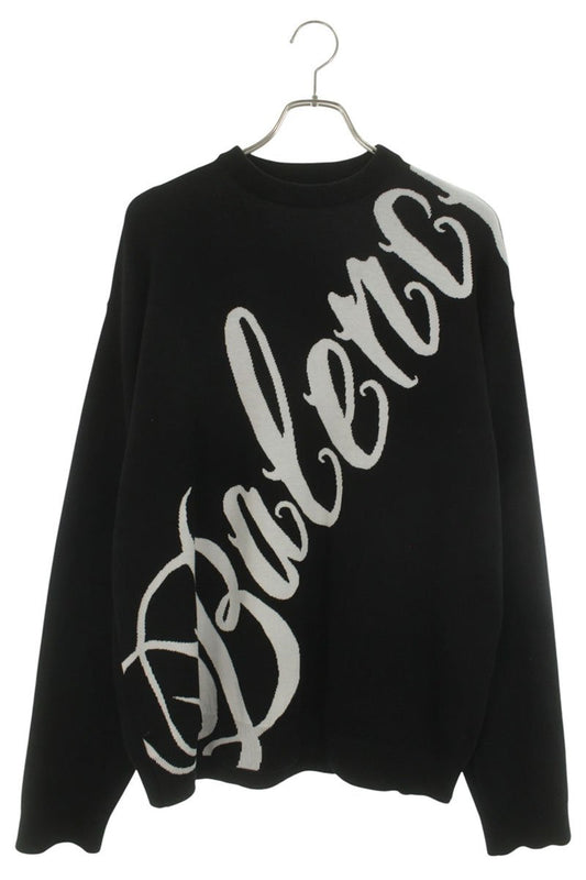 BALENCIAGA Logo Crewneck Sweater Black/White Size S