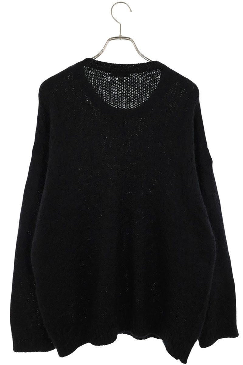 SAINT LAURENT PARIS Front Logo Mohair Knit Black Size XL