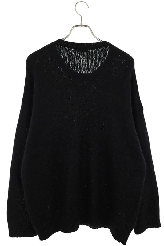 SAINT LAURENT PARIS Front Logo Mohair Knit Black Size XL