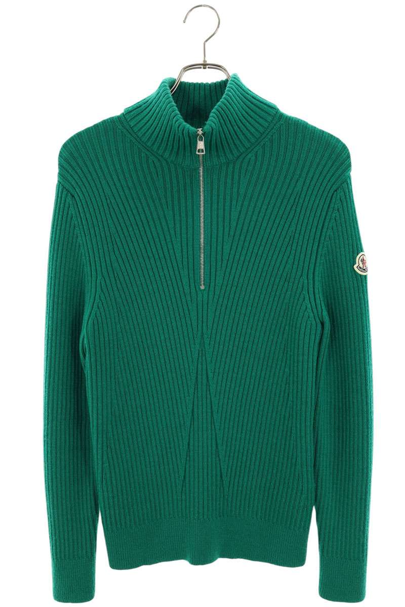 MONCLER POLO TRICOT Half Zip Wool Knit Green Size L