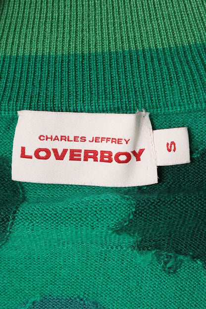 CHARLES JEFFREY LOVERBOY Graphic Wool Knit Green Size S