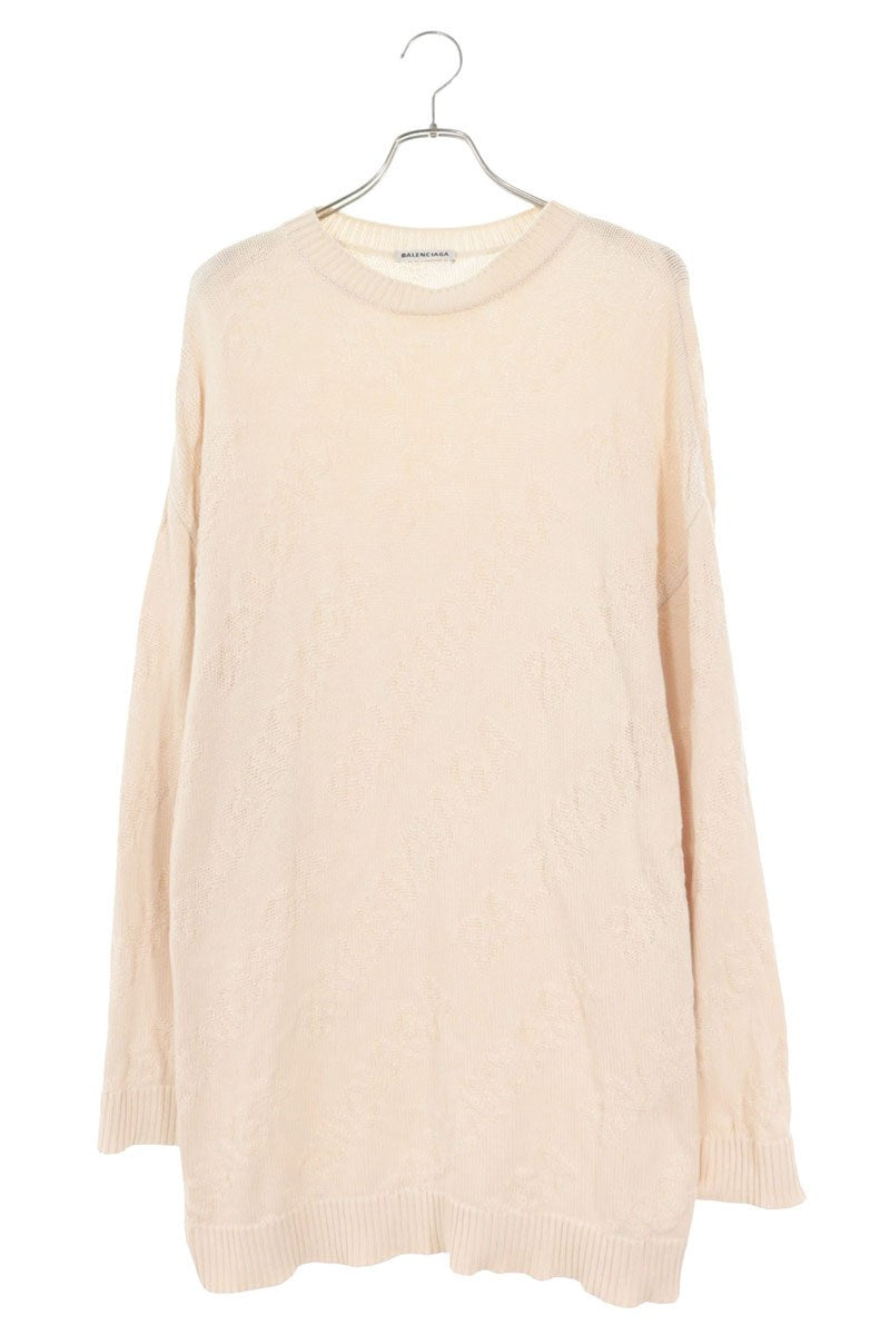 BALENCIAGA All Over Logo Crewneck Knit White Size XS