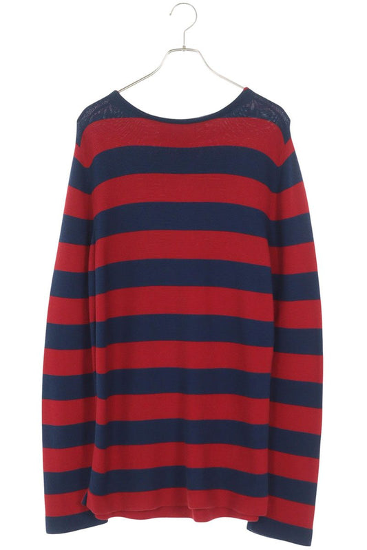 GUCCI Embroidered Border Cotton Knit Red/Blue Size M