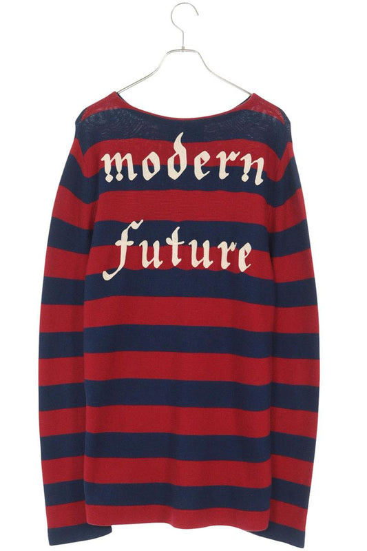 GUCCI Embroidered Border Cotton Knit Red/Blue Size M