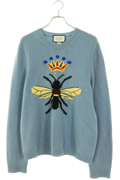 GUCCI Bee Crown Wool Knit Blue Size L