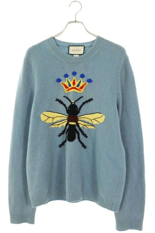 GUCCI Bee Crown Wool Knit Blue Size L