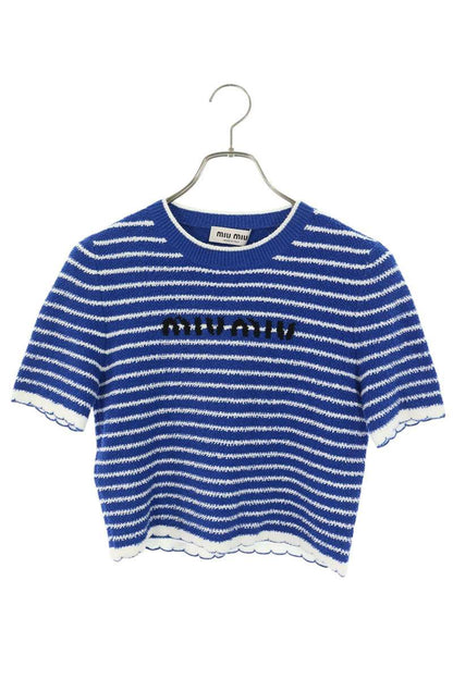 miumiu Blue Cotton Bouclé Logo Knit Size 38