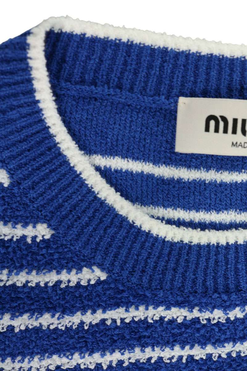 miumiu Blue Cotton Bouclé Logo Knit Size 38