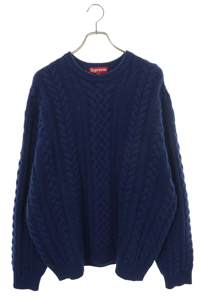 SUPREME Applique Cable Knit Wool Sweater Blue Size L