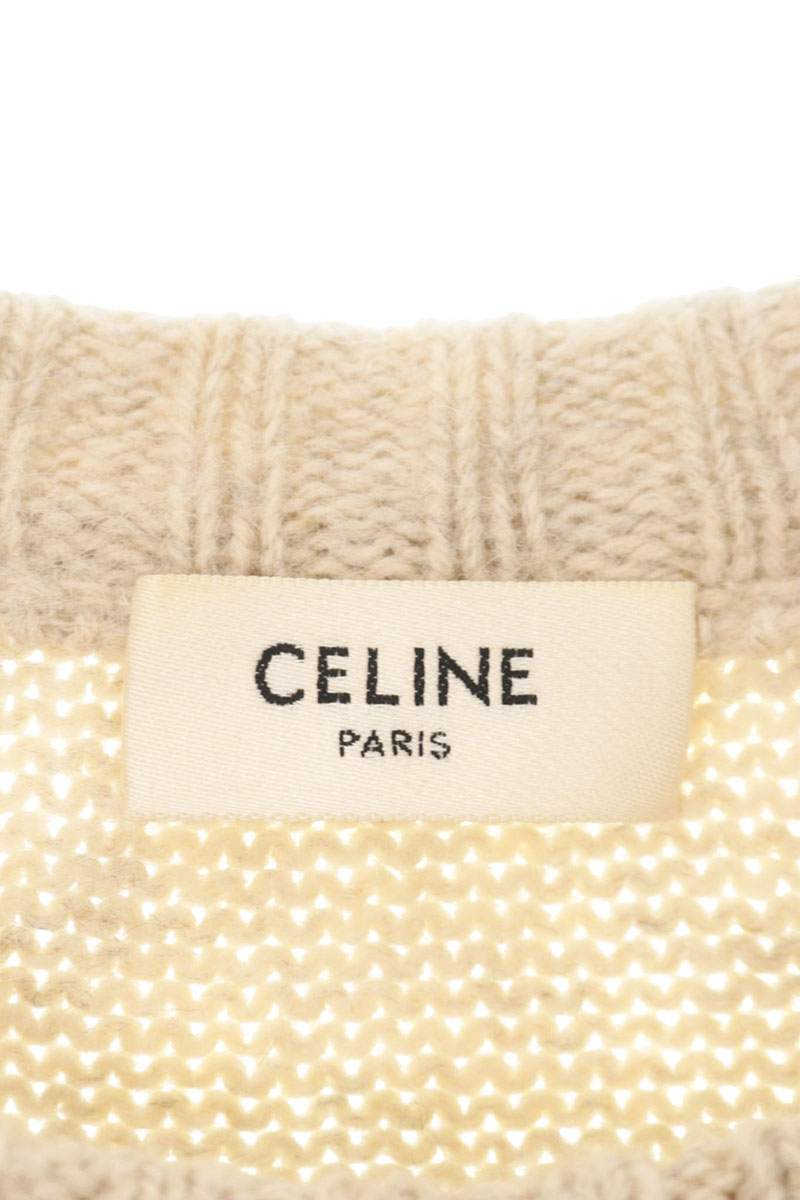 CELINE Crewneck Wool Knit Sweater Beige Size S