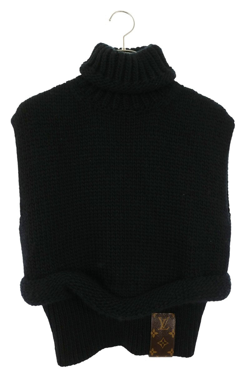 LOUISVUITTON Monogram Leather Turtleneck Knit Black Size XS