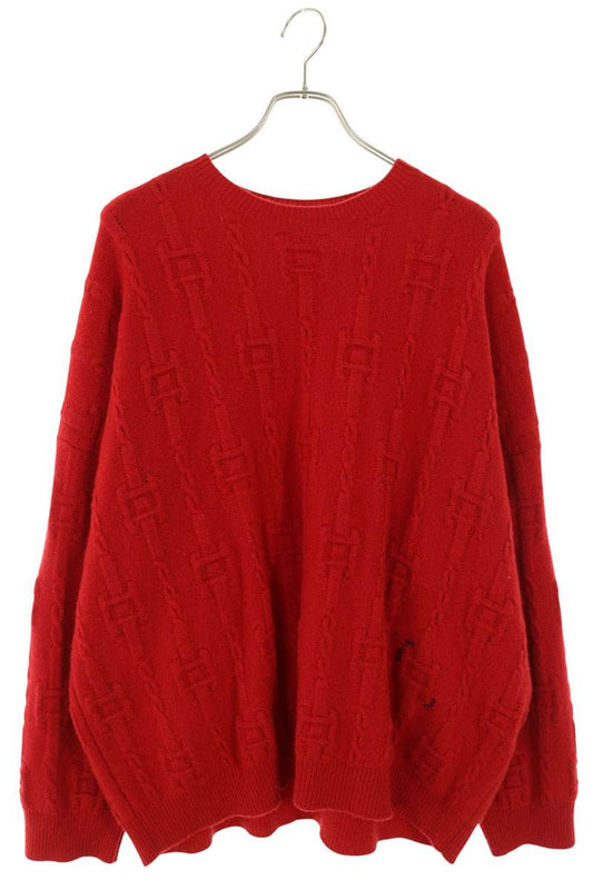 CELINE Chain Embroidered Wool Knit Sweater Red Size S