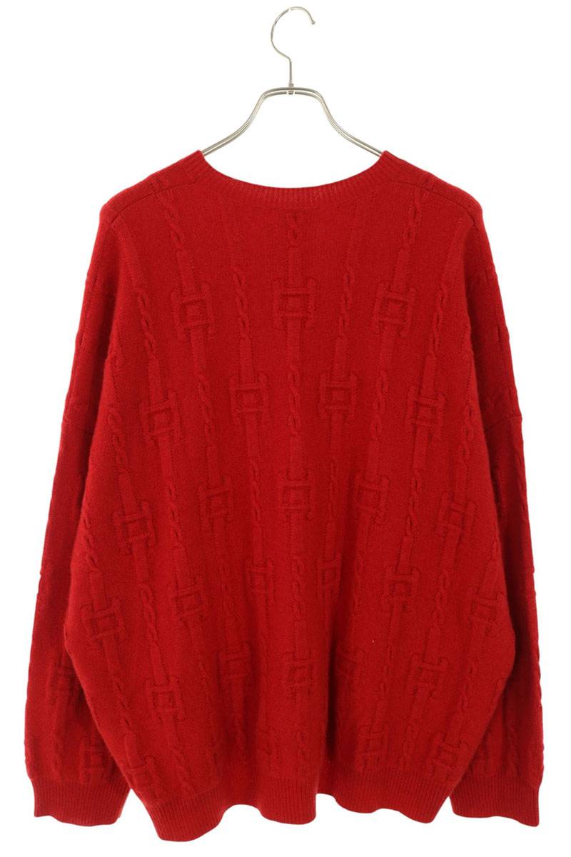 CELINE Chain Embroidered Wool Knit Sweater Red Size S