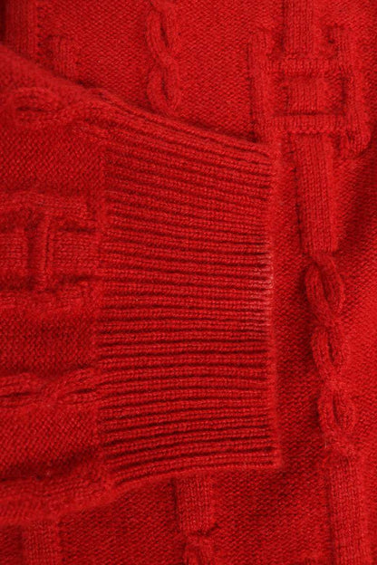 CELINE Chain Embroidered Wool Knit Sweater Red Size S
