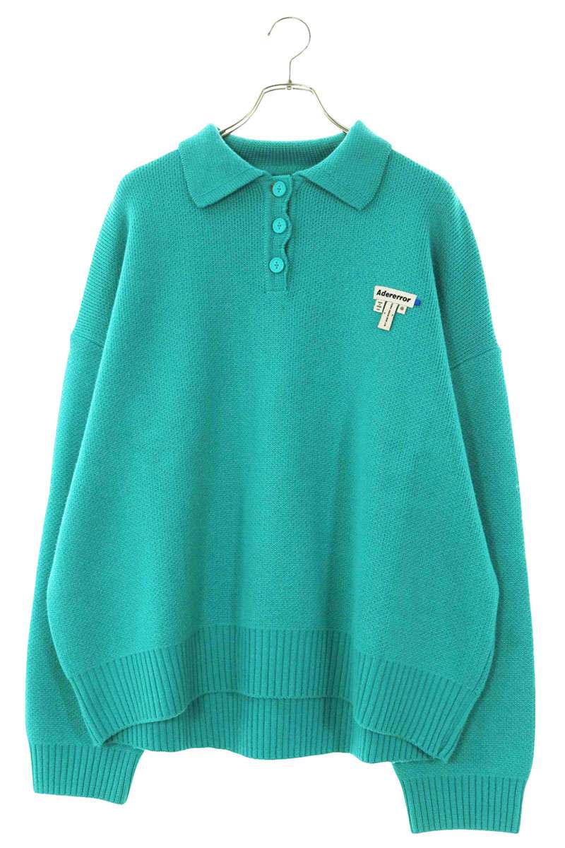 ADERERROR Logo Wool Blend Polo Knit Green Size FREE