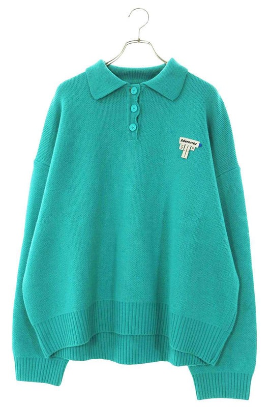 ADERERROR Logo Wool Blend Polo Knit Green Size FREE