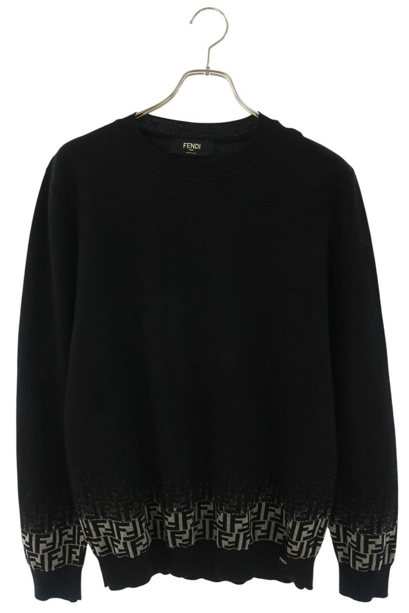FENDI Gradient Zucca Pattern Wool Knit Black Size 52