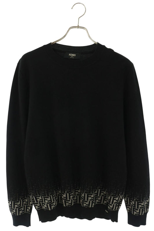 FENDI Gradient Zucca Pattern Wool Knit Black Size 52
