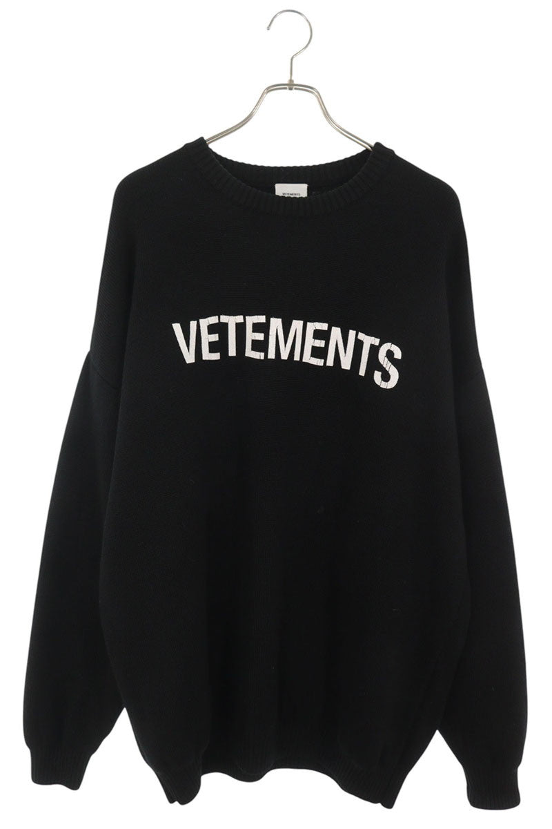 VETEMENTS Wool Logo Print Knit Sweater Black Size M