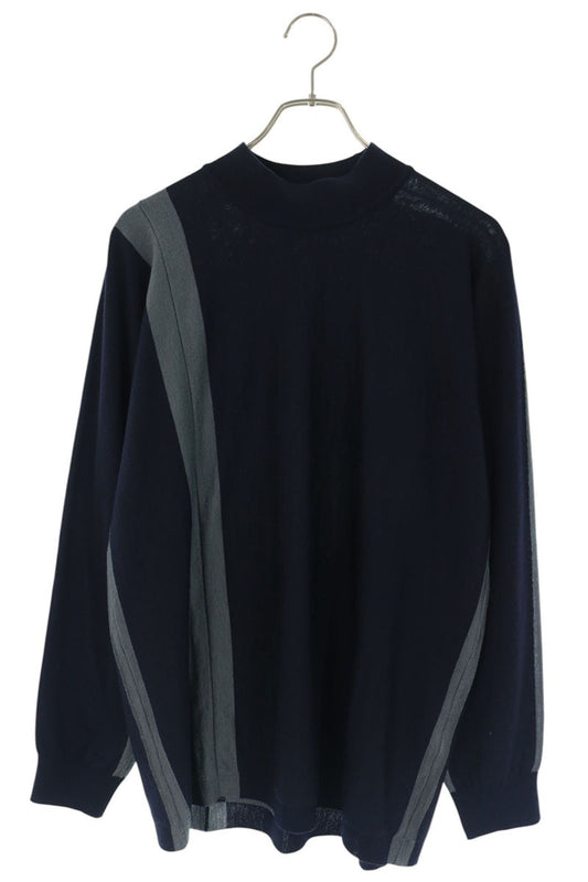 ISSEY MIYAKE MEN Line Design Wool High-Neck Knit Blue Size 2