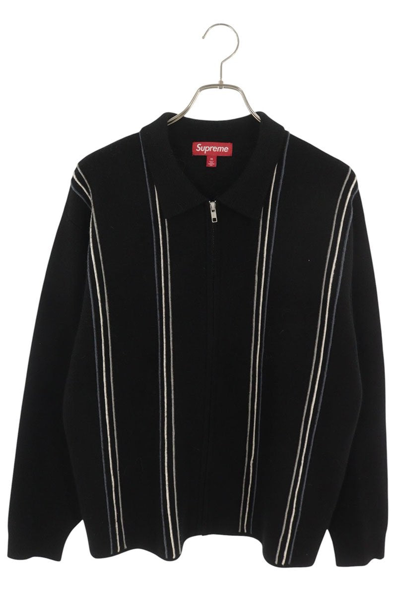 SUPREME Stripe Zip Up Polo Sweater Black Size M