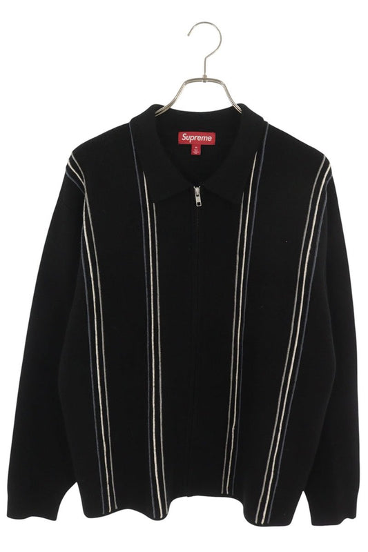 SUPREME Stripe Zip Up Polo Sweater Black Size M