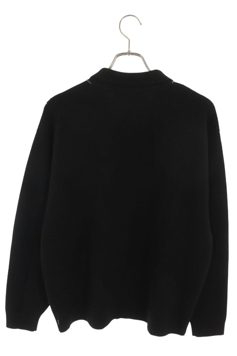 SUPREME Stripe Zip Up Polo Sweater Black Size M