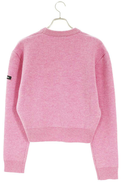 BALENCIAGA 23AW Logo Double Face Wool Sweater Pink Size S
