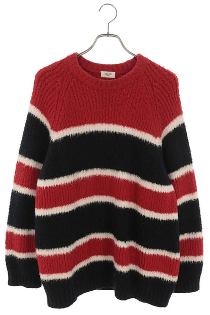 CELINE Red Black Striped Crewneck Knit Size S