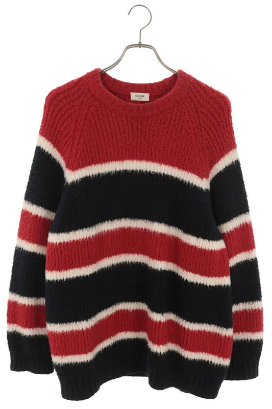 CELINE Red Black Striped Crewneck Knit Size S