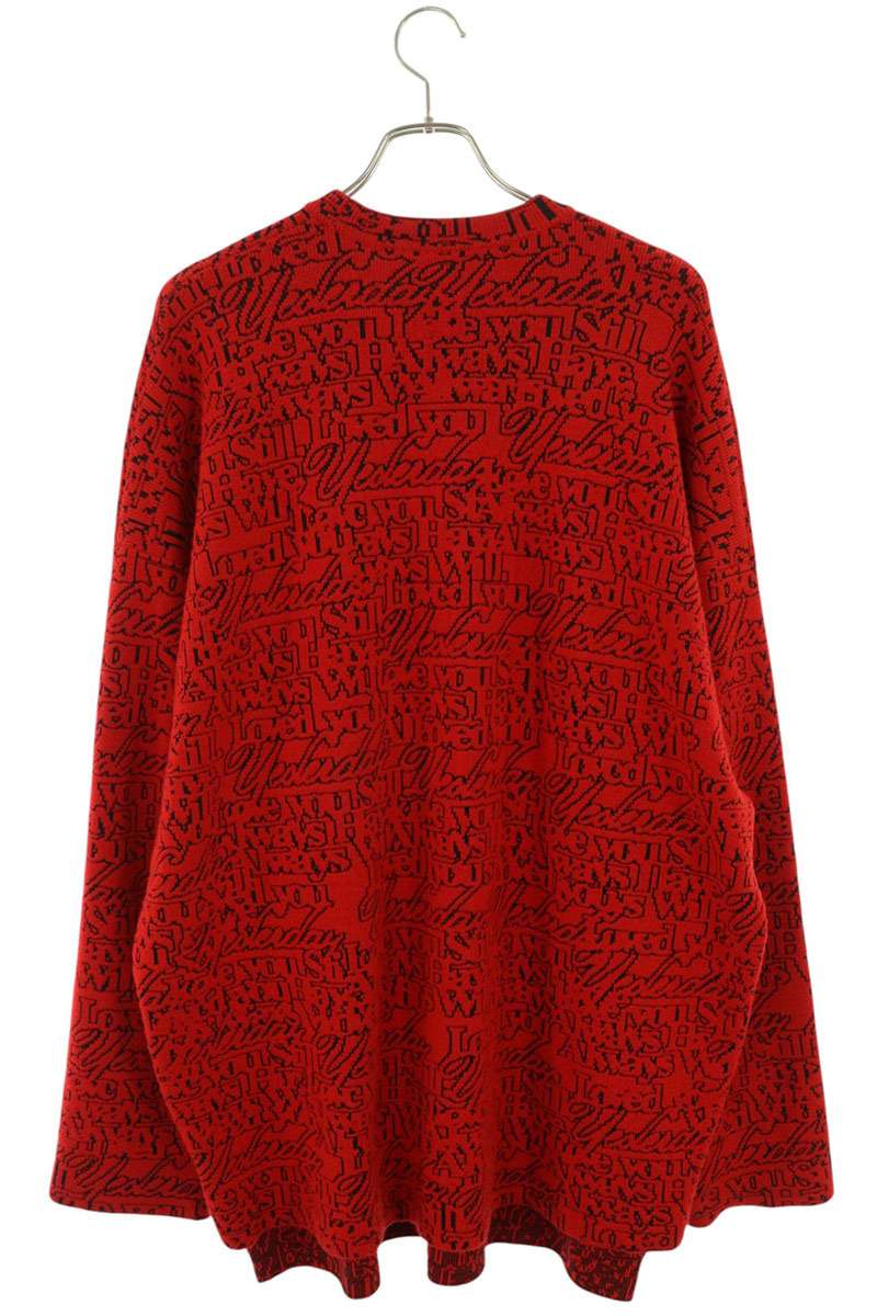 BALENCIAGA Red Black All-Over Logo Wool Sweater Size XS