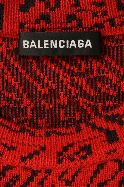 BALENCIAGA Red Black All-Over Logo Wool Sweater Size XS