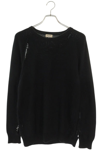 SAINT LAURENT PARIS Black Distressed Blend Sweater Size M