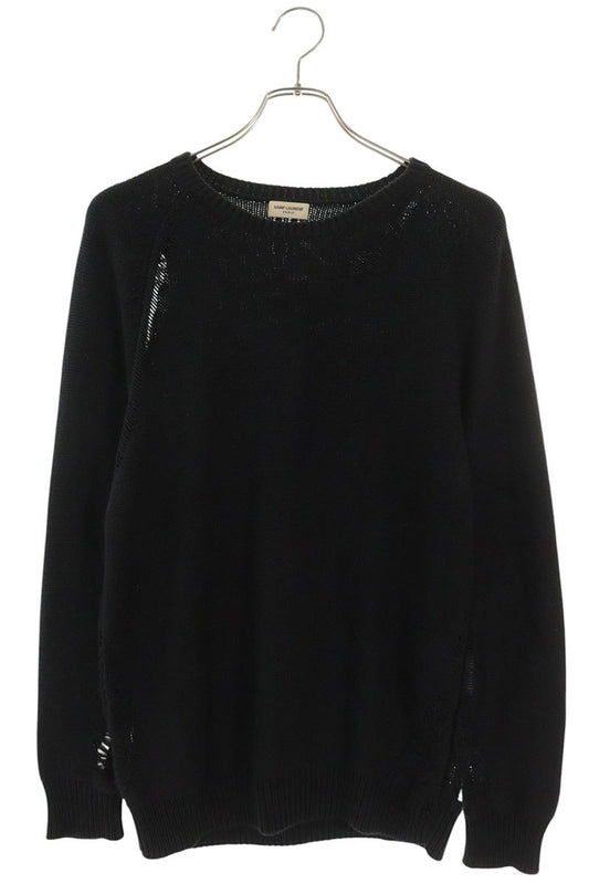 SAINT LAURENT PARIS Black Distressed Blend Sweater Size M