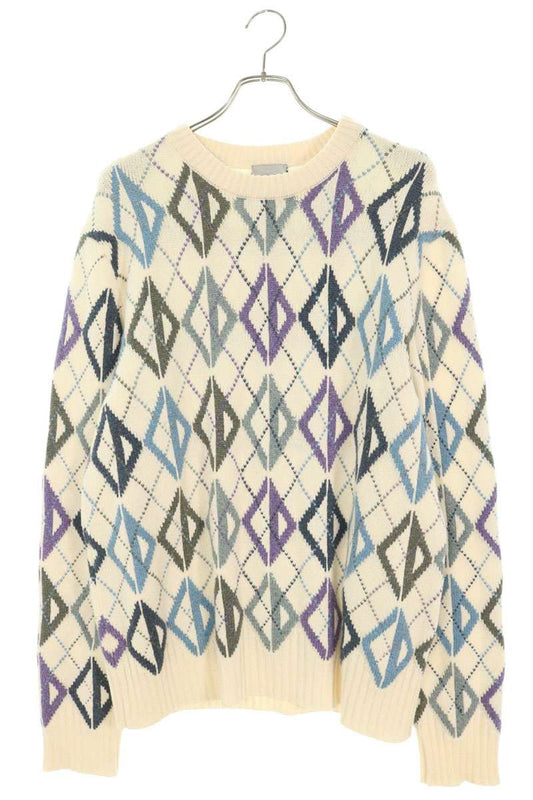 DIOR Wool Cashmere Argyle Pattern Knit Size XL
