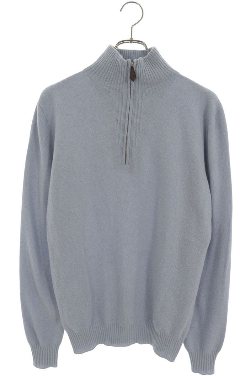 HERMES Half-Zip Knit Sweater Light Blue Size M
