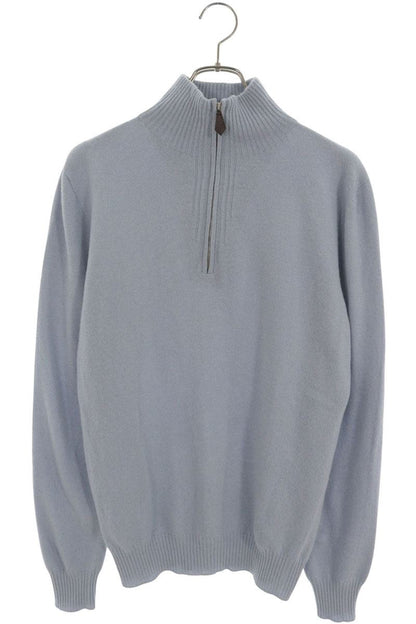 HERMES Half-Zip Knit Sweater Light Blue Size M