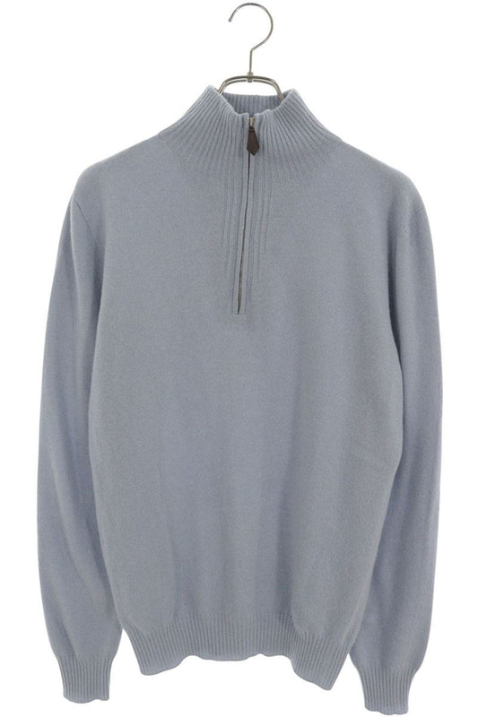 HERMES Half-Zip Knit Sweater Light Blue Size M