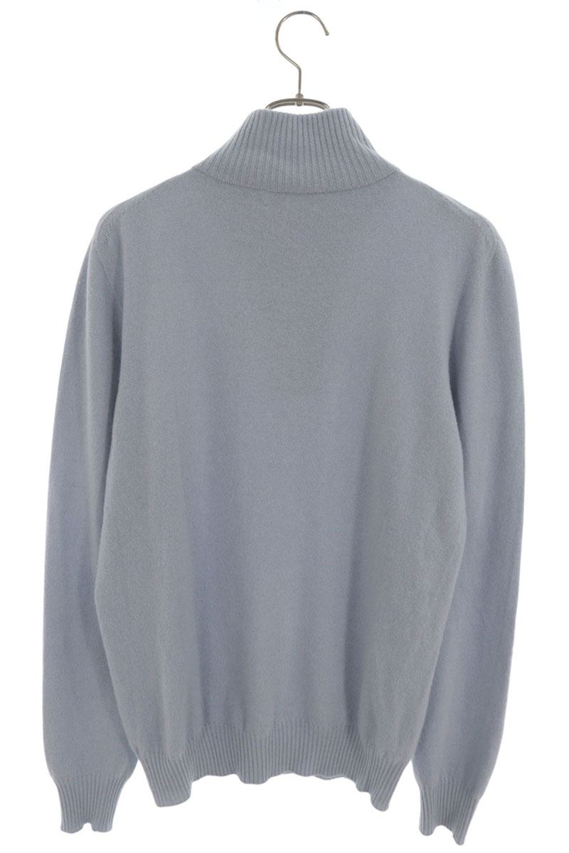 HERMES Half-Zip Knit Sweater Light Blue Size M